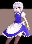  bad_id bad_pixiv_id black_legwear blue_eyes braid izayoi_sakuya knife kohaku. maid maid_headdress silver_hair solo thighhighs touhou 