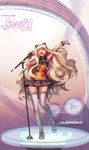  animal_ears bare_shoulders blonde_hair cat_ears closed_eyes gd_choco headset highres long_hair microphone microphone_stand seeu skirt solo thighhighs very_long_hair vocaloid waving white_legwear 