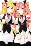  :o akiha_rumiho bad_id bad_pixiv_id blonde_hair blue_eyes heart long_hair maid maid_headdress multiple_girls paw_pose pink_eyes pink_hair ponytail shiina_mayuri steins;gate twintails wig yukichi_(rengeron) 