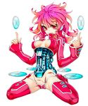  android bad_id bad_pixiv_id breasts cd center_opening cleavage copyright_request covered_nipples floating headphones long_sleeves medium_breasts mouth_hold panties pink_eyes pink_hair robot_joints sleeves_past_wrists solo spread_legs thighhighs turtleneck underwear wavy_hair zakki 