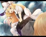  alice_margatroid apron bad_id bad_pixiv_id blonde_hair bloomers buttons hat head kirisame_marisa letterboxed llowoll long_hair multiple_girls open_mouth ribbon sitting smile touhou underwear v_arms witch_hat 