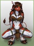  bovine breasts brown_hair crouching digitigrade female hair hooves horn indian jewelry loincloth looking_at_viewer mammal plain_background pussy see_through solo tauren tikory translucent tribal vani-fox video_games warcraft white_background world_of_warcraft 