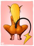  blonde_hair butt crouching edit eluna_odis female hair markings nintendo pinup plain_background pok&#233;mon pok&#233;morph pok&eacute;mon pok&eacute;morph pose pussy raichu rapps simple_background solo video_games 