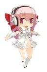  al_azif al_azif_(cosplay) chibi cosplay demonbane frills hair_ribbon headphones mota nitroplus open_mouth panties pink_hair red_eyes ribbon short_hair socks solo super_sonico underwear 