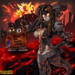  armor breasts brown_hair butcherboy cho'gall cleavage deathwing dragon dragon_girl genderswap genderswap_(mtf) glowing glowing_eyes hand_on_hip horns large_breasts long_hair molten_rock monster_girl ogre personification ragnaros warcraft world_of_warcraft yellow_eyes 