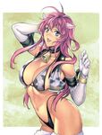  animal_ears animal_print bell bell_collar bikini blush breasts cleavage collar cow_ears cow_girl cow_print elbow_gloves gloves highleg highleg_bikini highleg_swimsuit homare_(fool's_art) large_breasts long_hair looking_at_viewer navel open_mouth original pink_hair solo swimsuit 