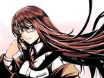  bespectacled brown_hair glasses jacket kyo9999 long_hair makise_kurisu necktie purple_eyes red-framed_eyewear solo steins;gate 