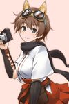  animal_ears armor black_eyes blush brown_hair camera goggles japanese_clothes katou_keiko scarf simple_background smile solo world_witches_series youkan 
