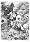  bad_id bad_pixiv_id basket camera chibi fishing_rod flying geta greyscale highres inubashiri_momiji leaf maple_leaf mesou-san monochrome multiple_girls shameimaru_aya sketch touhou 