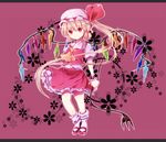  bad_id bad_pixiv_id blonde_hair bow crystal dress flandre_scarlet flower hair_bow hat long_hair red_eyes smile solo touhou uiroutsuji_yumihiko very_long_hair weapon wings wrist_cuffs 