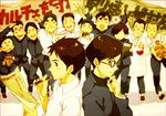  black_hair blush book brown_hair camera character_request closed_eyes freckles glasses kazama_shun kokurikozaka_kara labcoat looking_at_viewer mizunuma_shirou multiple_boys numa_chiyoko paper pen school_uniform 