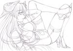  bad_id bad_pixiv_id bare_shoulders breasts bustier cleavage demon_girl detached_sleeves garter_straps graphite_(medium) hand_behind_head high_heels horns large_breasts legs lingerie long_hair lying monochrome mushi024 necktie on_back original panties pointy_ears shoes sketch solo thighhighs traditional_media underwear 