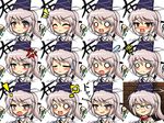  1girl :d ? ^_^ anger_vein angry bad_id bad_pixiv_id banned_artist blush bow bowtie closed_eyes edogawa_conan expressions faceset glasses grey_eyes grey_hair hat japanese_clothes kariginu kisaragi_zwei meitantei_conan mononobe_no_futo o_o open_mouth parody ponytail smile style_parody sweatdrop tate_eboshi touhou 