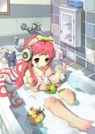  :p barefoot bath bathing bathtub blush bow bracelet bug child foam frog hair_bow hazardous_materials_label headphones heart heart-shaped_pupils jewelry long_hair necklace nude original partially_submerged pink_hair rubber_duck shaonav solo symbol-shaped_pupils tiles tongue tongue_out water 