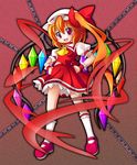  ascot blonde_hair bow chain fang flandre_scarlet frills hair_bow hands_on_hips hat kneehighs long_hair mary_janes open_mouth red_eyes shinjitsu shoes side_ponytail skirt skirt_set slit_pupils smile solo touhou wings wrist_cuffs 