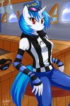  anthro anthrofied blue_hair clothing cool_colors equine eyewear female friendship_is_magic hair hasbro headset horn horse long_hair looking_at_viewer mammal music my_little_pony pony red_eyes short_hair skykain solo sunglasses two_tone_hair unicorn vinyl_scratch_(mlp) 