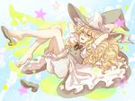  :d arms_up barefoot blonde_hair bloomers bow braid feet hair_bow hat hat_ribbon kirisame_marisa legs_up long_hair lying mild_kal on_back open_mouth ribbon shoe_dangle shoes single_braid single_shoe smile solo star touhou underwear witch_hat yellow_eyes 