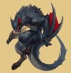  ??? beak black blue_body blue_fur fangs feral fur jeacn markings monster_hunter nargacuga red red_markings tail video_games winged_arms wings wyvern 