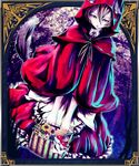  animal_ears apple apron basket bottle bread cloak dutch_angle flower food frills fruit highres little_red_riding_hood mubouou_aasaa original pink_eyes skirt solo tail wolf_ears wolf_tail 