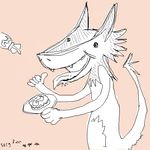  ears eyes fangs fingers food nostrils oekaki plate sergaelic sergal tail teeth thumbs_up tongue 