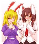  animal_ears arayama_reiichi blonde_hair blush brown_eyes brown_hair bunny_ears heart maribel_hearn multiple_girls necktie smile spoken_heart spoken_squiggle squiggle touhou usami_renko 