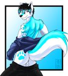  anthro arctic_fox artik_ninetails balls butt canine clothing fox looking_at_viewer looking_back male mammal raised_tail sapphwolf sapphwolf_(artist) solo tail undressing yellow_eyes 