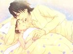  1girl bed brown_hair child facial_hair father_and_daughter highres kaburagi_kaede kaburagi_t_kotetsu mikemike3 pillow short_hair sleeping stubble tiger_&amp;_bunny wild_tiger younger 