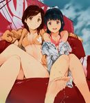  ahim_de_famille barefoot bikini bikini_top black_hair brown_eyes brown_hair couch feet foreshortening jacket jacket_over_swimsuit kaizoku_sentai_gokaiger luka_millfy multiple_girls sail shimoguchi_tomohiro soles super_sentai swimsuit toes water 