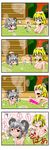  4koma alternate_costume animal_ears bath black_hair blonde_hair breasts censored comic contemporary fang fart flat_chest grey_hair handsome_wataru highres large_breasts masturbation multicolored_hair multiple_girls nazrin nude smile toramaru_shou touhou towel translated two-tone_hair unzan water wet when_you_see_it 