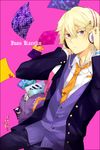  bad_id bad_pixiv_id bag blonde_hair bookbag headphones ivan_karelin jacket male_focus necktie paper purple_eyes redchedar solo tiger_&amp;_bunny vest 