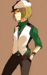  bad_id bad_pixiv_id blonde_hair bracelet cabbie_hat cosplay green_eyes hair_ornament hairclip hat huang_baoling jewelry kaburagi_t_kotetsu kaburagi_t_kotetsu_(cosplay) male_focus mmff06 necktie solo tiger_&amp;_bunny vest waistcoat watch wristwatch 