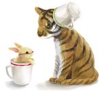  bad_id bad_pixiv_id barnaby_brooks_jr brown_eyes bunny cup glasses green_eyes harukaze kaburagi_t_kotetsu no_humans simple_background tiger tiger_&amp;_bunny white_background 