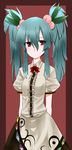  alternate_hairstyle bad_id bad_pixiv_id blue_hair food fruit hair_ornament hati105 hinanawi_tenshi long_hair peach red_eyes solo touhou twintails 