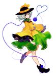  boots green_hair hat heart iwamoto_zerogo komeiji_koishi purple_eyes short_hair solo touhou walking wide_sleeves 