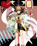  angry bad_id bad_pixiv_id bare_legs bike_shorts blood bow brown_hair choker coat flower frown green_eyes hair_flower hair_ornament hair_ribbon hairband heart leia_rolando ribbon rod shiromiso0823 shoes short_hair solo syringe tales_of_(series) tales_of_xillia wings 