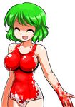  blood bloody_clothes borrowed_design breasts closed_eyes green_hair impossible_clothes impossible_swimsuit kazami_yuuka large_breasts mono_(moiky) one-piece_swimsuit open_mouth school_swimsuit short_hair smile solo swimsuit touhou transparent_background white_school_swimsuit white_swimsuit 