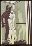  anthro canine cat duo elevator eye_contact feline gay grope kamui kamui_(artist) looking_at_each_other male mammal pointing public reflection seductive shy topless 