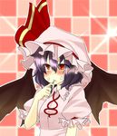  bad_id bad_pixiv_id blue_hair blush eating hat hati105 red_eyes remilia_scarlet solo touhou wings 
