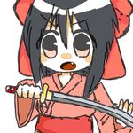  bad_id bad_pixiv_id black_hair bow chibi fang hair_bow japanese_clothes kaoringo0713 katana kimono looking_at_viewer lowres noihara_himari omamori_himari pink_eyes simple_background solo sword weapon white_background 