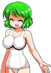  borrowed_design breasts closed_eyes green_hair impossible_clothes impossible_swimsuit kazami_yuuka large_breasts mono_(moiky) one-piece_swimsuit open_mouth school_swimsuit short_hair smile solo swimsuit touhou transparent_background white_school_swimsuit white_swimsuit 