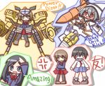  anger_vein belt bow drill genderswap genderswap_(mtf) himekuri_kalendar joujima_yuuki kamen_rider kamen_rider_fourze kamen_rider_fourze_(series) kisaragi_gentarou long_hair mecha multiple_girls personification powerdizer rider-tan rocket school_uniform serafuku short_hair utahoshi_kengo 