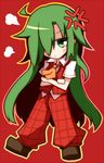  ascot bad_id bad_pixiv_id blush chibi green_eyes green_hair kazami_yuuka kazami_yuuka_(pc-98) long_hair nosada pants plaid plaid_pants plaid_vest solo touhou touhou_(pc-98) vest 