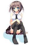  blue_eyes blush hair_ornament hairclip necktie original ryokushiki_(midori-ya) sitting solo thighhighs 