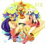  bad_id bad_pixiv_id bandana beanie big_hair blue_hair boots brown_hair cup eating food gen_4_pokemon gen_5_pokemon gloves green_eyes hair_ornament hairclip haruka_(pokemon) hat hikari_(pokemon) ice_cream ice_cream_cone iris_(pokemon) multiple_girls pink_footwear piplup pokemon pokemon_(creature) popsicle purple_hair scarf shito_(008_xx1) skirt themed_object two_side_up vanillite watch wristwatch yellow_eyes 