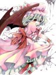  bat_wings dress dress_tug edo. hat pink_dress remilia_scarlet short_hair smile solo tegaki touhou wings 