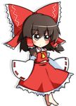  ascot bad_id bad_pixiv_id blush bow brown_eyes brown_hair chibi detached_sleeves hair_ribbon hair_tubes hakurei_reimu nosada ribbon short_hair skirt solo touhou 