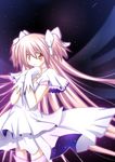  gloves kaname_madoka kiyo_(dualmoon) long_hair magical_girl mahou_shoujo_madoka_magica pink_hair solo spoilers thighhighs two_side_up ultimate_madoka white_gloves yellow_eyes 