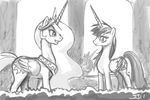  alicorn cutie_mark equine female feral friendship_is_magic greyscale group happy hasbro horn john_joseco lauren_faust lauren_faust_(character) mammal monochrome my_little_pony ponification princess_celestia_(mlp) princess_luna_(mlp) sibling sisters winged_unicorn wings 