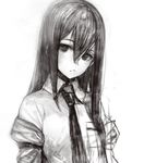  face greyscale hair_between_eyes highres jacket long_hair looking_at_viewer makise_kurisu monochrome necktie off_shoulder shirabi simple_background sketch solo steins;gate upper_body white_background 