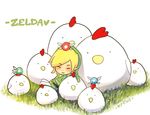  belt bird blonde_hair closed_eyes fairy flock grass hat krebs leaning link lowres male_focus nap pointy_ears short_hair sleeping smile the_legend_of_zelda tunic 